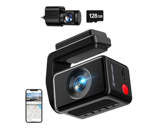 REDTIGER F4 Pro WiFi 4K + 1080p 128GB Dash Cam Video reģistratori