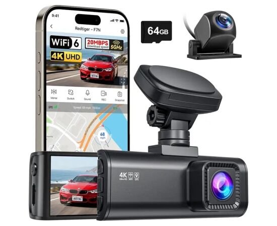 REDTIGER F7N WiFi 4K + 1080p Dash Cam Video reģistratori