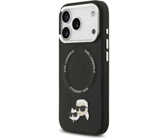 Karl Lagerfeld PU Karl and Choupette Heads Pins MagSafe Case Aizsargapvalks priekš iPhone 17 Pro Max / melns Neoriģinālie Maciņi