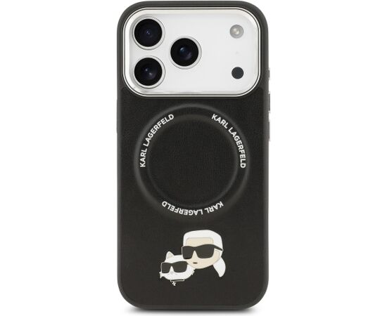 Karl Lagerfeld PU Karl and Choupette Heads Pins MagSafe Case Aizsargapvalks priekš iPhone 17 Pro Max / melns Neoriģinālie Maciņi