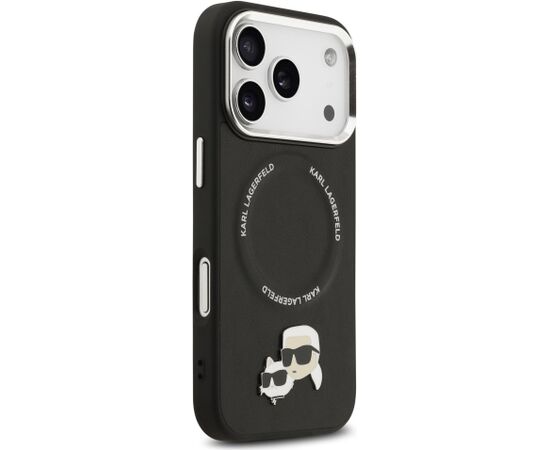 Karl Lagerfeld PU Karl and Choupette Heads Pins MagSafe Case Aizsargapvalks priekš iPhone 17 Pro Max / melns Neoriģinālie Maciņi
