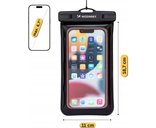 Wozinsky   WWE-01 Case Waterproof, with wrist strap PVC phone armband case Black Neoriģinālie Maciņi