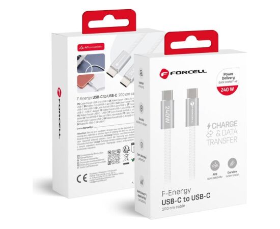 Forcell   Cable USB C to USB C Forcell F-Energy QC4.0 PD 5A 240W Cafule Color 2 m CBN1 white Data USB kabeļi