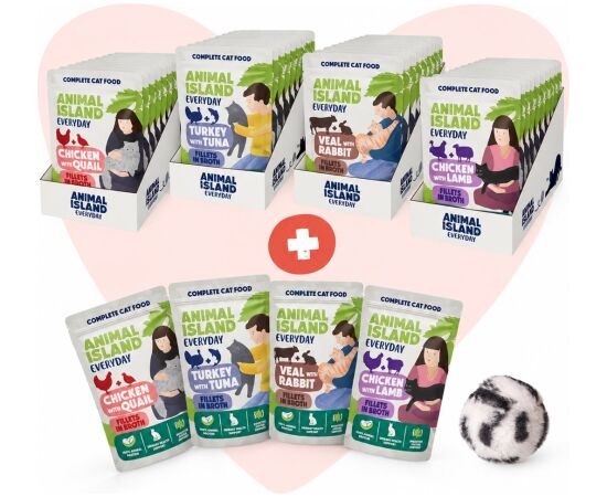ANIMAL ISLAND Love Box Filety w rosole mix smaków 48szt + zabawka Barība