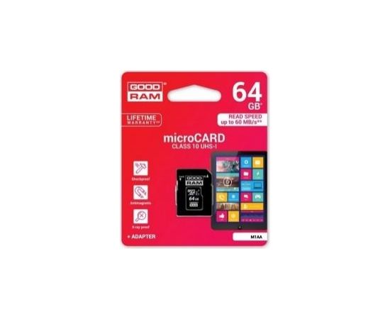 Atmiņas karte Goodram 64GB microSDHC class 10 UHS I + adapter