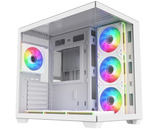 Fortron FSP M341 White Dual Tempered Glass 7x ARGB Fan ATX Gaming PC Case Datoru korpusi