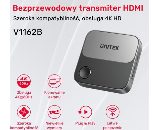 Unitek Bezprzewodowy transmiter HDMI 4K 60Hz zasięg do 8m Adapteri