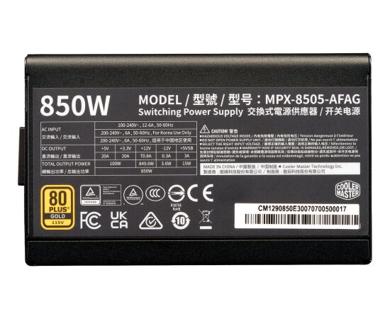 Cooler Master ELITE GOLD 850 (black, 1x 12-pin high power GPU, 3x PCIe, 850 watts) Datoru barošanas bloki