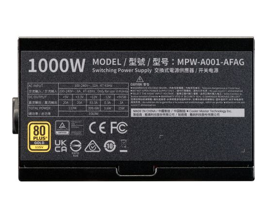 Cooler Master ELITE GOLD 1000 (black, 1x 12-pin high power GPU, 3x PCIe, 1000 watts) Datoru barošanas bloki