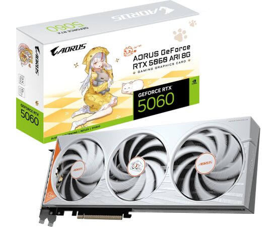 GigaByte GeForce RTX 5060 Ti AORUS ARI 8G (white, DLSS 5, 3x DisplayPort, 1x HDMI 2.1) Grafiskās video kartes