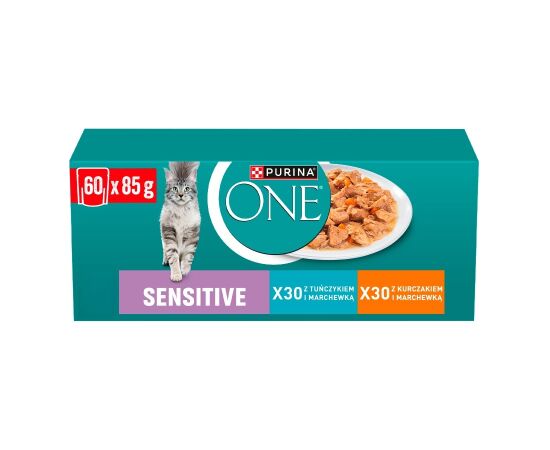 PURINA ONE Sensitive Cat GiGMVChkn&Crt 60x85g Barība