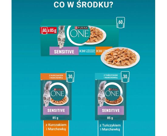 PURINA ONE Sensitive Cat GiGMVChkn&Crt 60x85g Barība