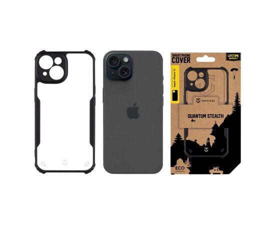 Tactical Quantum Stealth Cover Aizsargapvalks priekš Apple iPhone 15 / caurspīdīgs/melns Neoriģinālie Maciņi
