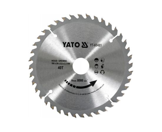 Griešanas disks kokam Yato YT-60489; 190 mm; 30 mm Zāģripas