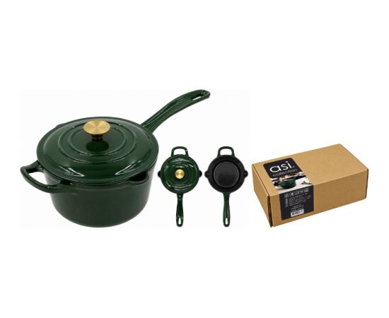 Asi Collection Čuguna katls mērcēm ar vāku 1,7L / 18cm zaļš Katli
