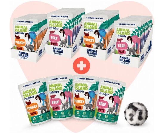 ANIMAL ISLAND Love Box Pate mix smaków 48szt + zabawka Barība