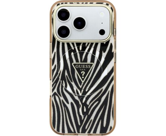 Guess IML Zebra Glitter Triangle Logo MagSafe Aizsargapvalks priekš iPhone 18 Pro Max / iPhone 17 Pro Max / zelts Neoriģinālie Maciņi