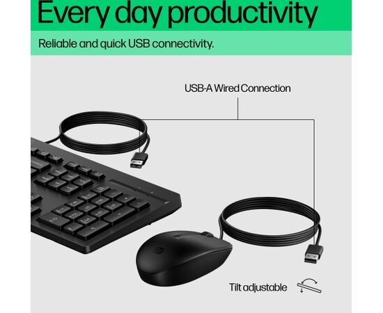 HP 225 G2 USB Wired Mouse Keyboard Combo, Copilot Key, spill resistant - Black - ESTONIAN / AX2Y7AA#ARK Klaviatūras