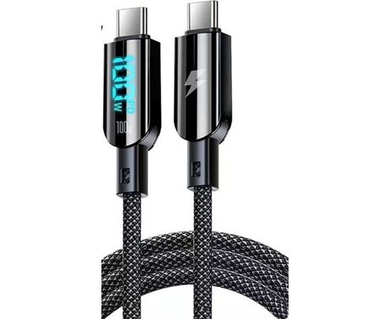 Vakoss TC-U560 USB-C to USB-C Cable with Digital Display, 100W, 1.5m, Black Дата USB-кабели