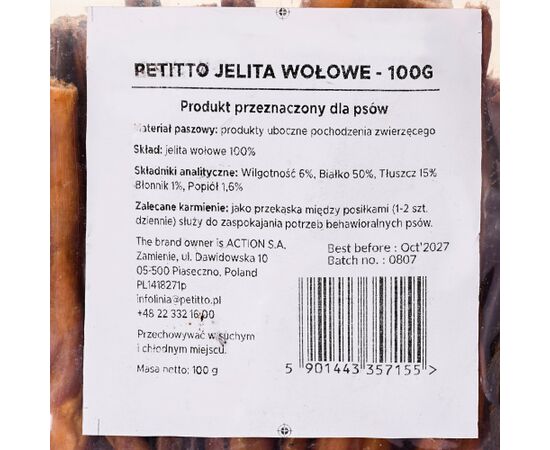 PETITTO Beef intestines - dog treat - 100g Uzkodas sunim
