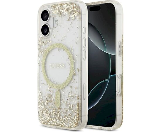 Guess Resin Bottom Glitter MagSafe case Aizsargapvalks priekš iPhone 17 / zelta Neoriģinālie Maciņi