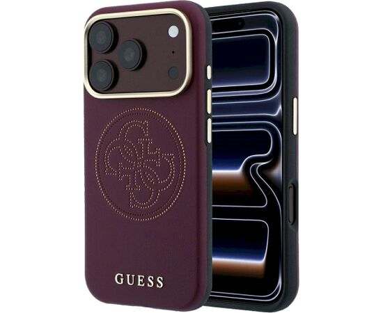 Guess Perforated 4G Gold Logo Magsafe Aizsargapvalks priekš iPhone 18 Pro / 17 Pro / bordo Neoriģinālie Maciņi