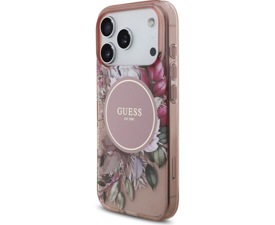 Guess IML Flowers Strap MagSafe Case Aizsargapvalks priekš iPhone 17 Pro / rozā Neoriģinālie Maciņi