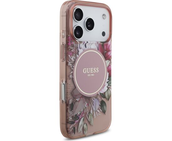 Guess IML Flowers Strap MagSafe Case Aizsargapvalks priekš iPhone 17 Pro / rozā Neoriģinālie Maciņi