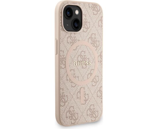 Guess PU Leather 4G Colored Ring Strap MagSafe Case Aizsargapvalks priekš iPhone 15 / rozā Neoriģinālie Maciņi