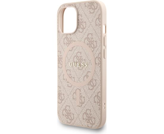 Guess PU Leather 4G Colored Ring Strap MagSafe Case Aizsargapvalks priekš iPhone 15 / rozā Neoriģinālie Maciņi