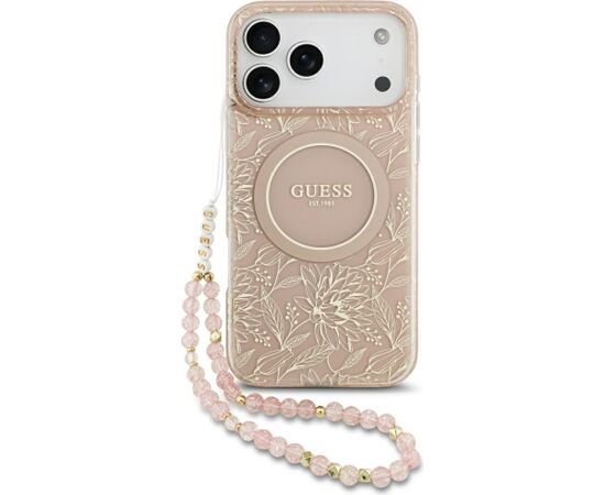 Guess IML Flowers Electro Pearl Strap MagSafe Case Aizsargapvalks priekš Apple iPhone 17 Pro Max Neoriģinālie Maciņi