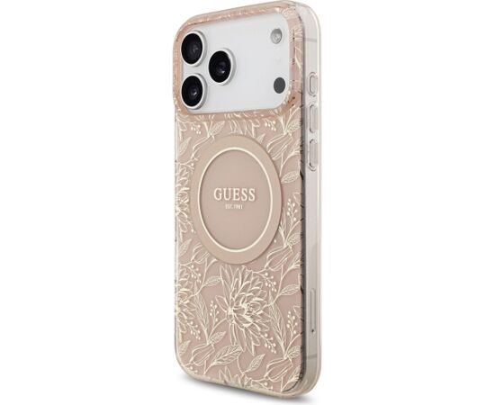 Guess IML Flowers Electro Pearl Strap MagSafe Case Aizsargapvalks priekš Apple iPhone 17 Pro Max Neoriģinālie Maciņi