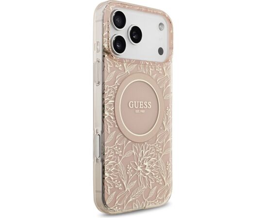 Guess IML Flowers Electro Pearl Strap MagSafe Case Aizsargapvalks priekš Apple iPhone 17 Pro Max Neoriģinālie Maciņi