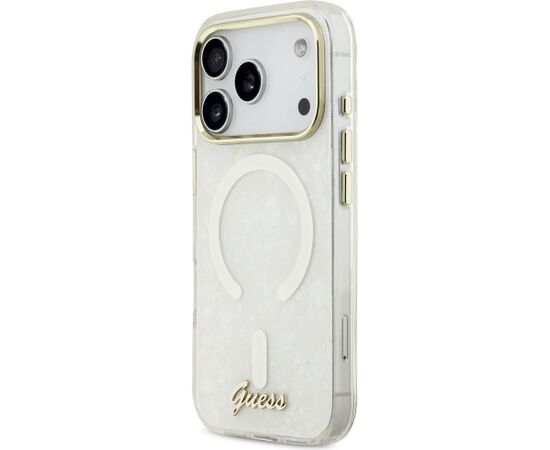Case Guess IML Shell Script Metal MagSafe Aizsargapvalks priekš iPhone 17 Pro Max / balts Neoriģinālie Maciņi