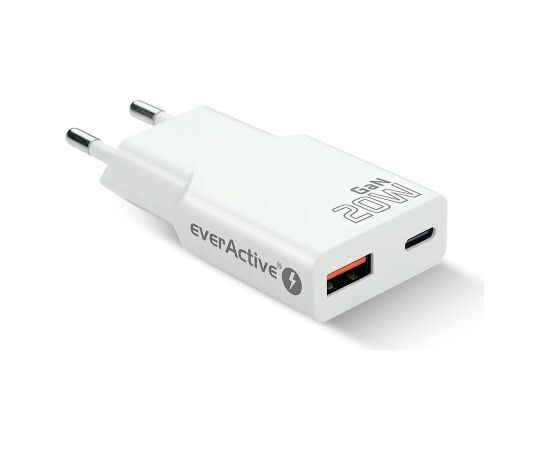 Charger everActive GaN SUPER SLIM SC-340Q USB QC3.0 and USB-C PD 20W Telefonu lādētāji 220v