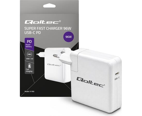 Qoltec 51783 PD 96W charger | 5-20V | 3-4.8A | USB-C Зарядные устройства