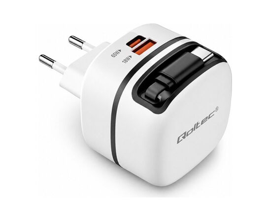 Qoltec 51784 GaN 65W charger | 5-20V | 3-3.25A | USB-C PD PPS Telefonu lādētāji 220v