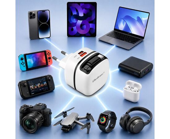 Qoltec 51784 GaN 65W charger | 5-20V | 3-3.25A | USB-C PD PPS Telefonu lādētāji 220v