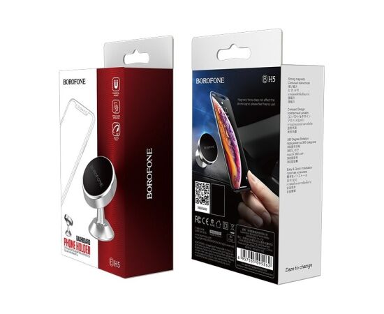 Car phone holder Borofone BH5 Platinum, dashboard mounting, magnetic fixing Telefonu Turētāji Auto Velo Moto