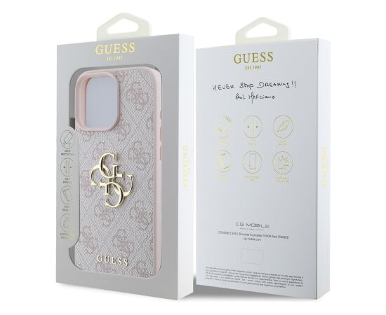 Guess PU 4G Metal Logo Case Aizsargapvalks priekš iPhone 16 Pro Max / rozā Neoriģinālie Maciņi