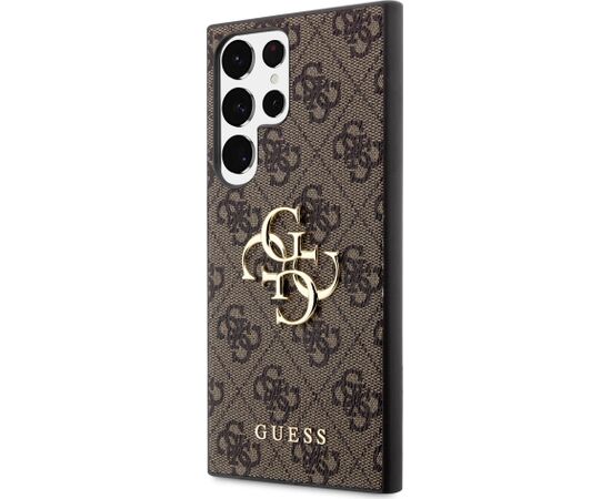 Guess PU 4G Metal Logo Case Aizsargapvalks priekš Samsung Galaxy S23 Ultra / brūns Neoriģinālie Maciņi