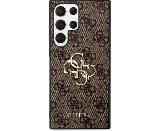 Guess PU 4G Metal Logo Case Aizsargapvalks priekš Samsung Galaxy S23 Ultra / brūns Neoriģinālie Maciņi