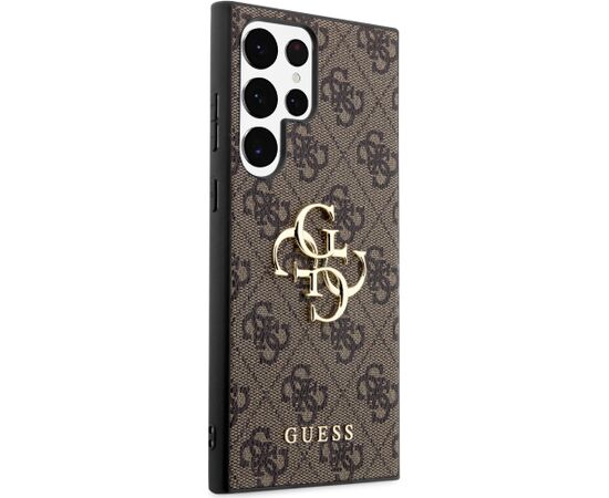 Guess PU 4G Metal Logo Case Aizsargapvalks priekš Samsung Galaxy S23 Ultra / brūns Neoriģinālie Maciņi