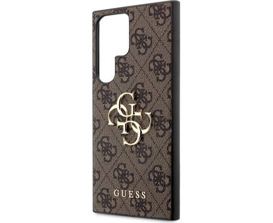 Guess PU 4G Metal Logo Case Aizsargapvalks priekš Samsung Galaxy S23 Ultra / brūns Neoriģinālie Maciņi
