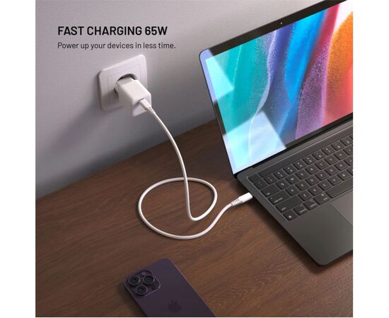 Fixed Mini GaN power adapter with USB-C output and PD support, 65W Jaunumi - Viedierices