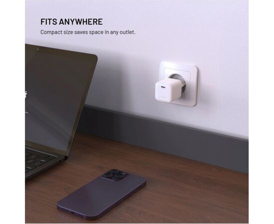 Fixed Mini GaN power adapter with USB-C output and PD support, 65W Jaunumi - Viedierices