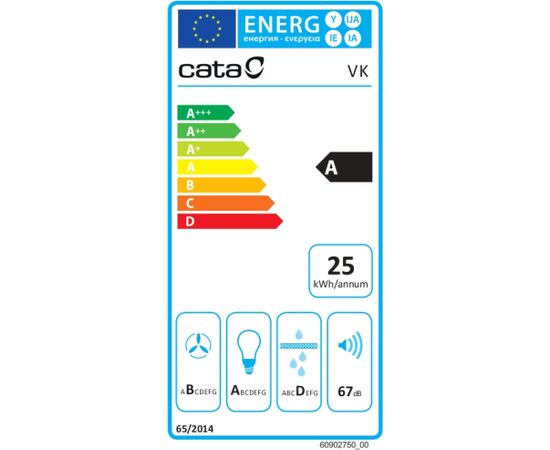 CATA Hood VK 6000 BK Wall mounted Energy efficiency class A Width 60 cm 395 m³/h Mechanical LED Black Крупная бытовая техника
