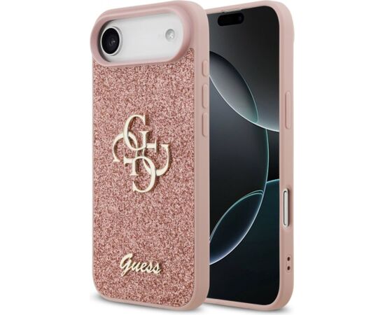 Guess Apple  iPhone 17 Air PU Fixed Glitter 4G Metal Logo Case Pink Neoriģinālie Maciņi