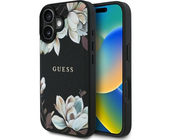 Guess -  Grained Printed Flower         Pattern MagSafe for iPhone 16 Black Чехлы - альтернативные