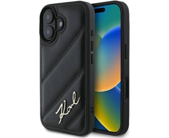 Karl Lagerfeld Apple  iPhone 16 hardcase Quilted Signature Black Neoriģinālie Maciņi